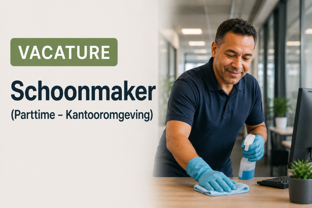 Schoonmaker — banner met kantoorschoonmaker in actie