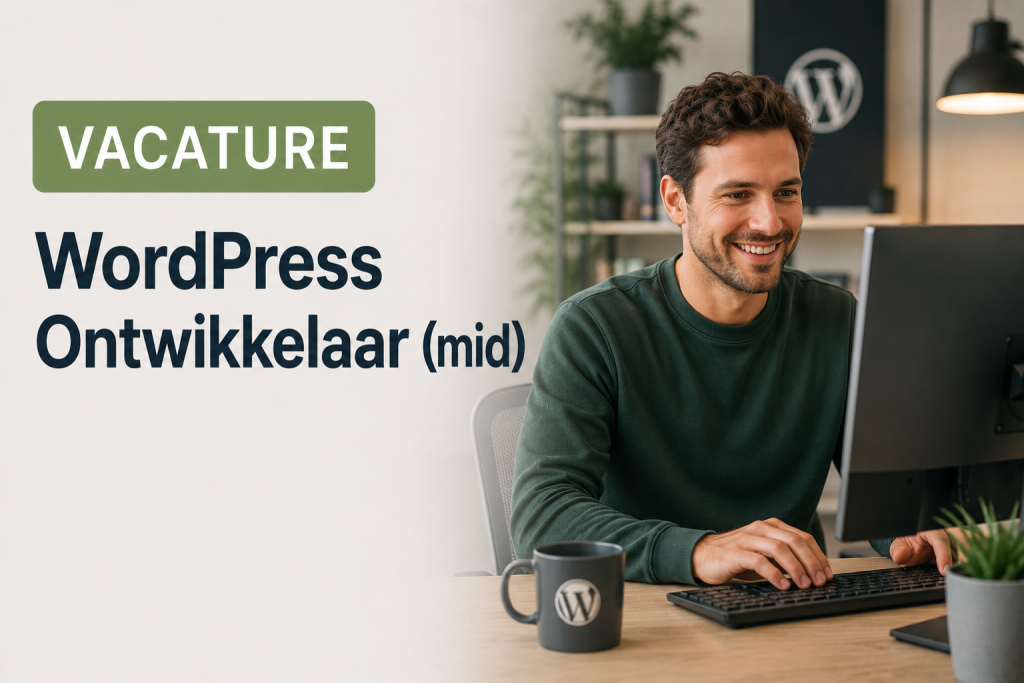 WordPress Ontwikkelaar — banner met developer aan beeldscherm